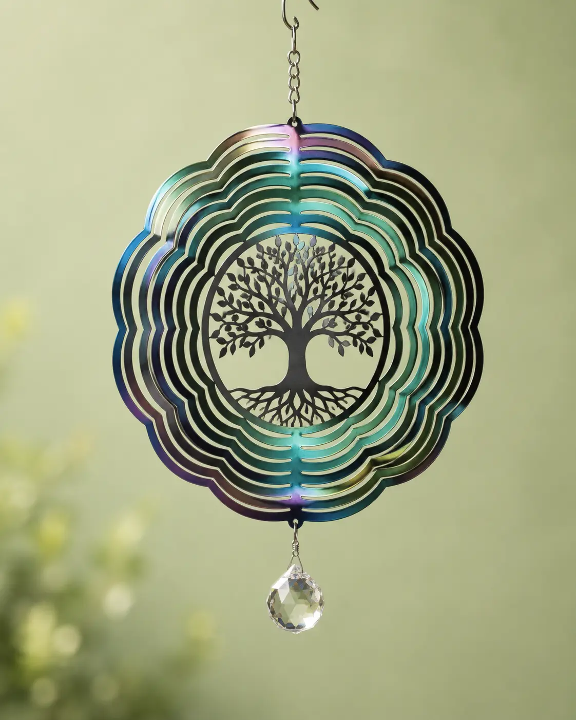 Outdoor wind spinner photographed for a garden decor marketplace listing